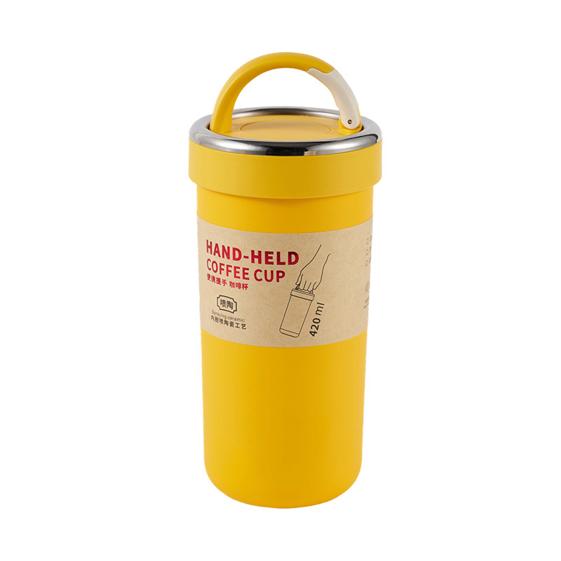 Taza de viaje de café con aislamiento de acero inoxidable y asa de 420 ml